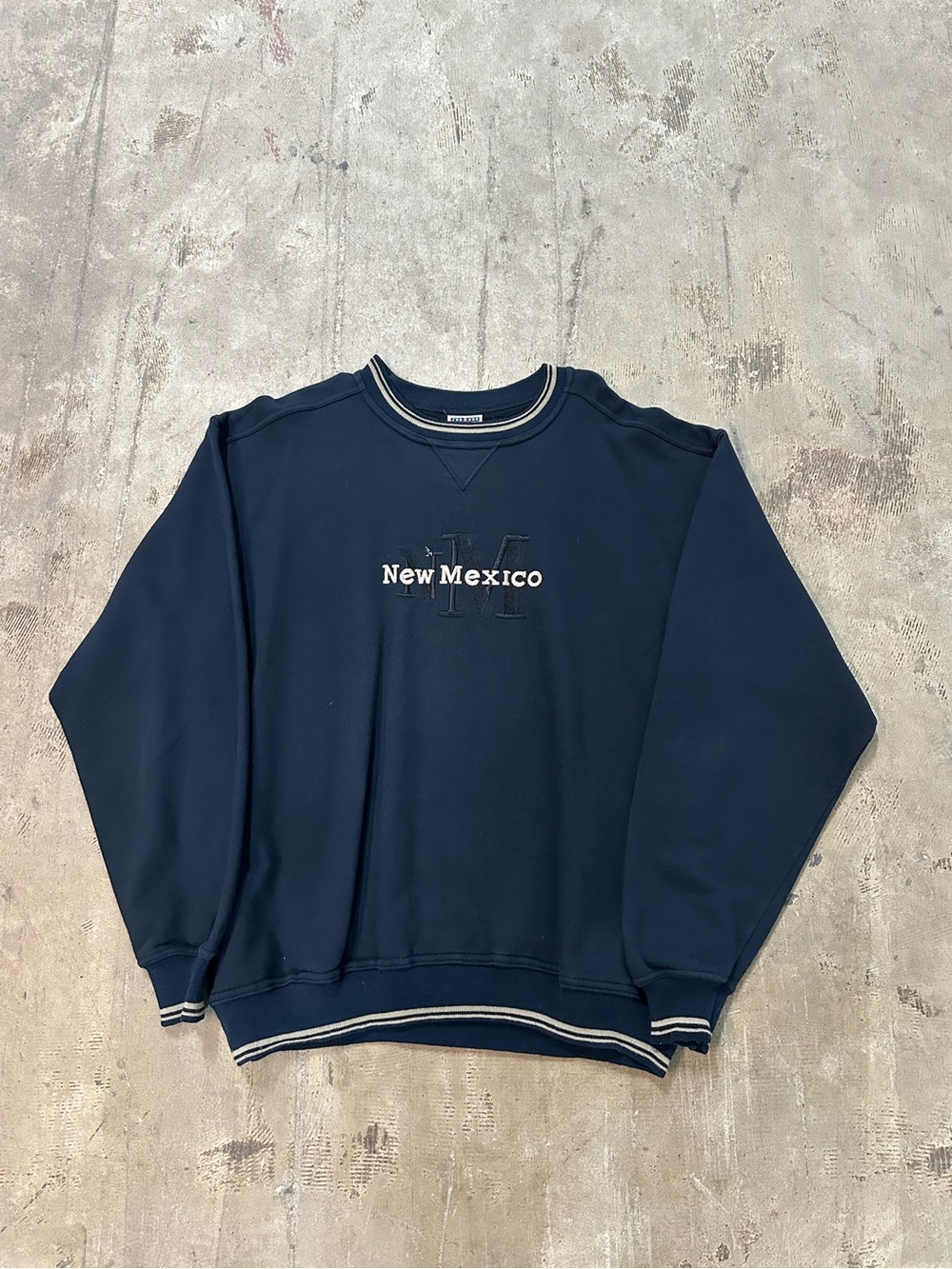 Jerzees Navy Crewneck Sweatshirt with White 'New Mexico' Embroidery